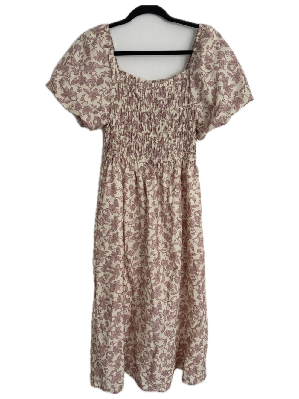 Smocked Midi Dress in Dusty Rose Floral